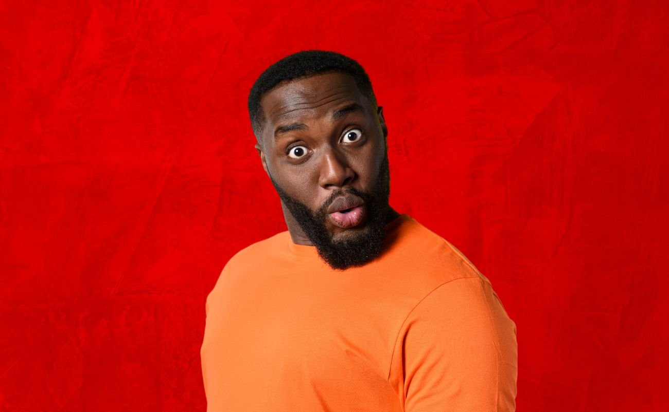 Best free website tools men amazed in Red Background