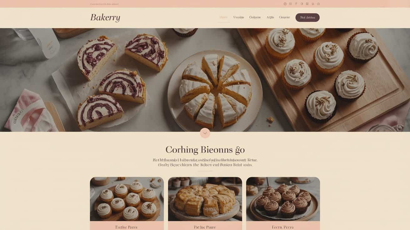 Website Checklist for Bakery Shop 1 Soft desserts and cupcakes displayed on wooden trays with a cozy bakery theme.