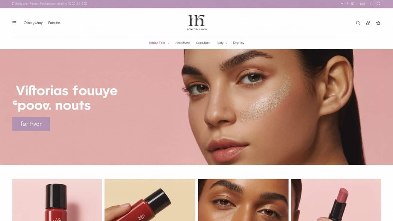 Website Checklist for Beauty Products Shop 1 Glossy lipstick and beauty products on pink background, close-up of makeup shop display, makeup brushes, cosmetic jars, beauty, skincare, and personal care items for women and makeup lovers.
