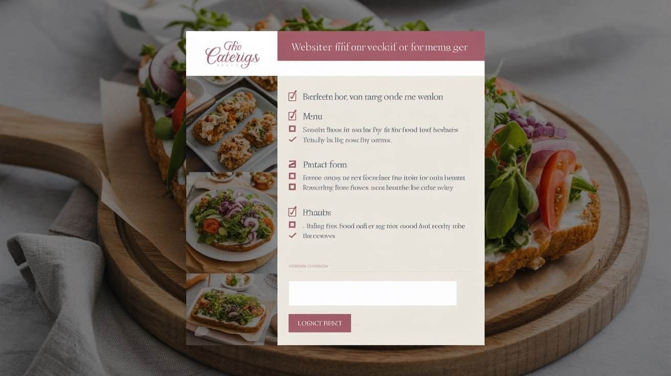 Website Checklist for Catering Services 1 Crispy bread topped with fresh vegetables and herbs, served on a wooden platter with a white napkin, vibrant and appetizing presentation perfect for restaurant or menu website imagery.