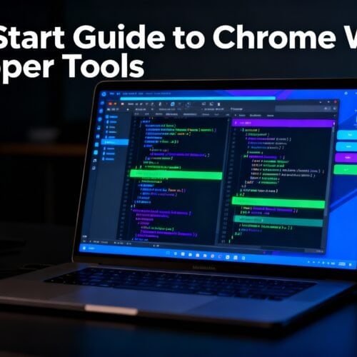 Quick Start Guide to Chrome Web Developer Tools 7 Code editing on a laptop showcasing Chrome web developer tools for website creation and troubleshooting, illuminated in a dark workspace.