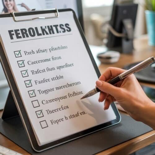 Ferolhhtss, checklist on digital tablet for website tools and products, office workspace with computer and stationery, SEO-optimized image for website tools guide, relevance.