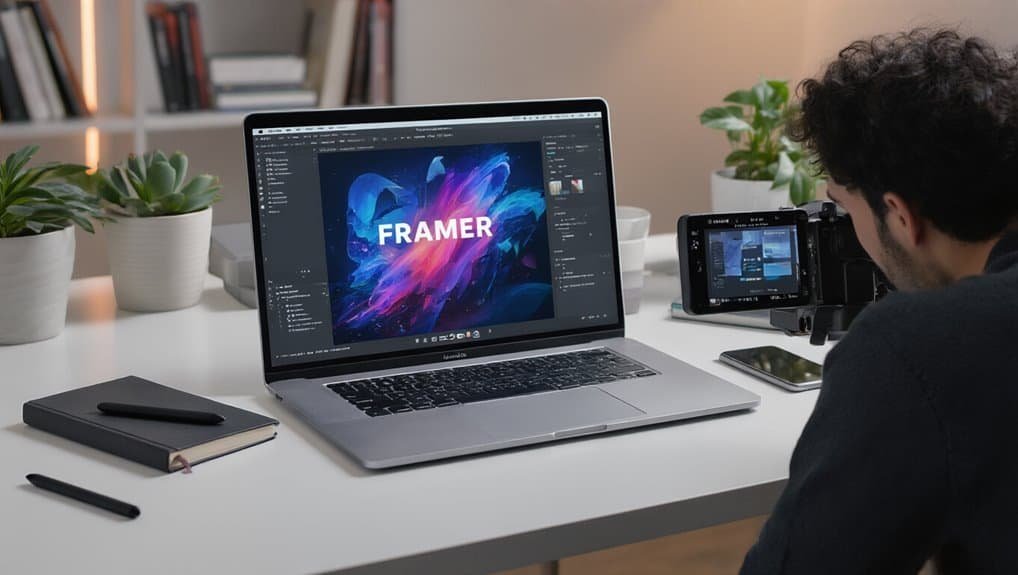 Creative designer working on graphic design project using laptop and camera in a modern workspace with plants and books - Your Trusted Guide to Website Tools & Products: R.