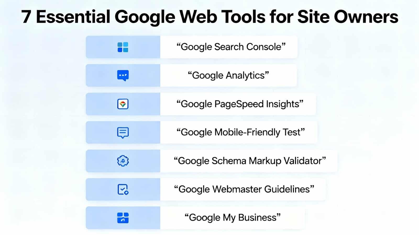 Google Search Console icon and text listing essential tools for site owners.