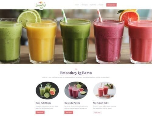 Fresh fruit smoothies with vibrant colors featuring green, yellow, pink, and red ingredients served in clear glasses with striped straws.