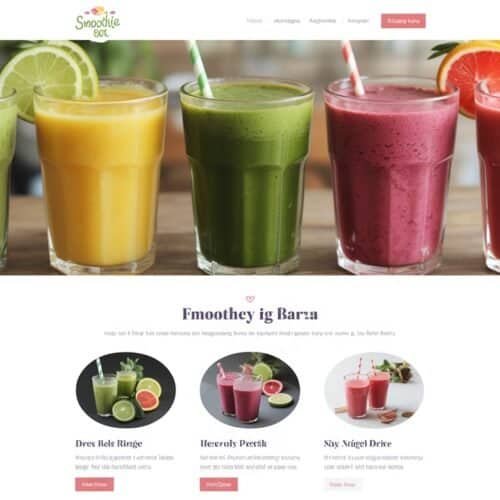 Fresh fruit smoothies with vibrant colors featuring green, yellow, pink, and red ingredients served in clear glasses with striped straws.