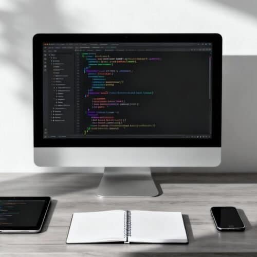 Code editing on desktop computer with an open programming interface and related devices.
