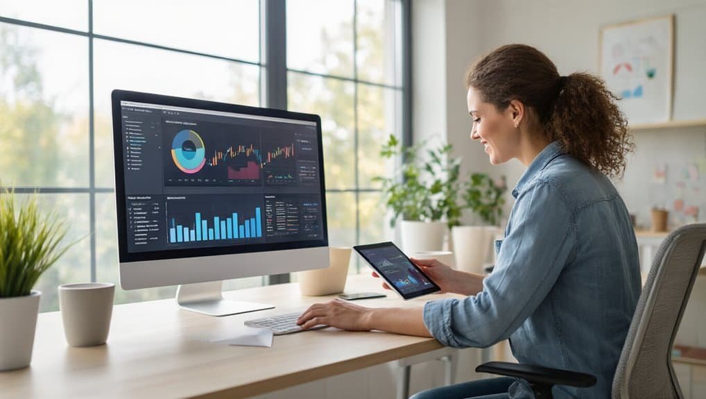 Best Hosting for Non Technical Small Business Owners 3 Dashboard analytics tools on computer and tablet for website management and digital marketing.