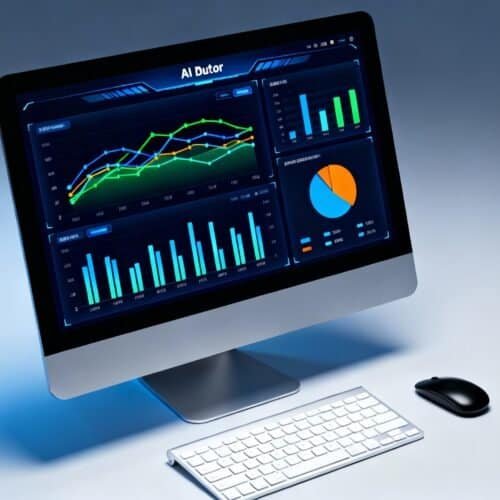 AI Statistics Tutor for Hypothesis Testing With Examples 5 A sleek iMac showing various data analytics charts and graphs on its screen, with a wireless keyboard and mouse on a minimalistic desk, illustrating website and data analysis tools.