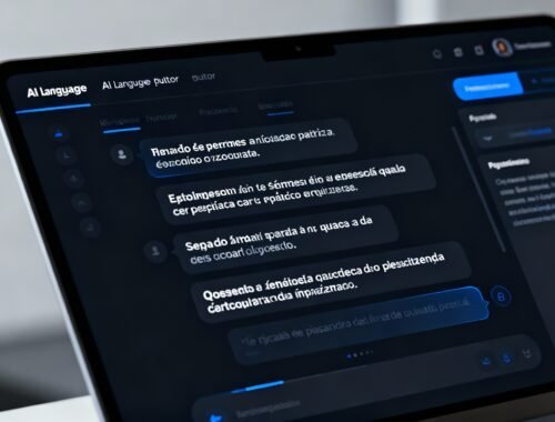 A digital screen displaying a translation or text editing application with dark mode, showing multiple lines of text, user icons, and editing options.