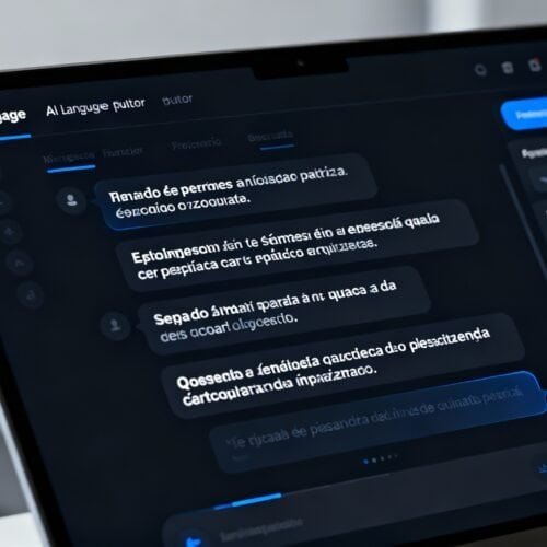 A digital screen displaying a translation or text editing application with dark mode, showing multiple lines of text, user icons, and editing options.