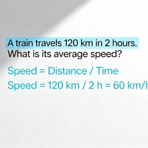 Optimized image demonstrating how to calculate the average speed of a train traveling 120 km in 2 hours, including the formula and example, perfect for educational websites and tutoring resources.
