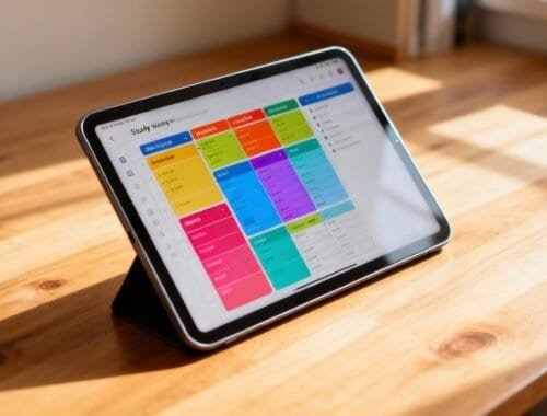 To-Do List Organizer displayed on tablet screen with colorful categories and tasks, promoting productivity and efficient planning.