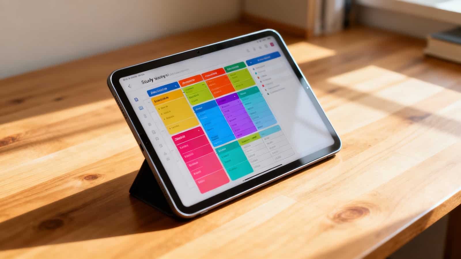 To-Do List Organizer displayed on tablet screen with colorful categories and tasks, promoting productivity and efficient planning.