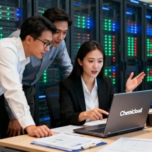Fast server racks with LED indicator lights in a data center.