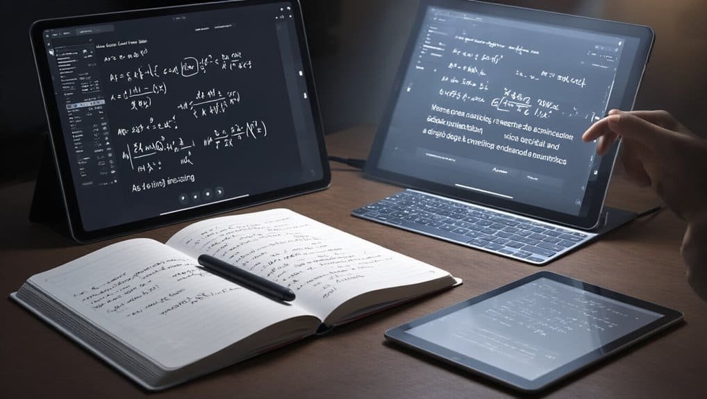 AI to Convert Handwritten Notes to Digital With Summaries 2 Calculus equations on digital tablets and notebooks, showcasing online math tools and educational resources for students and educators.