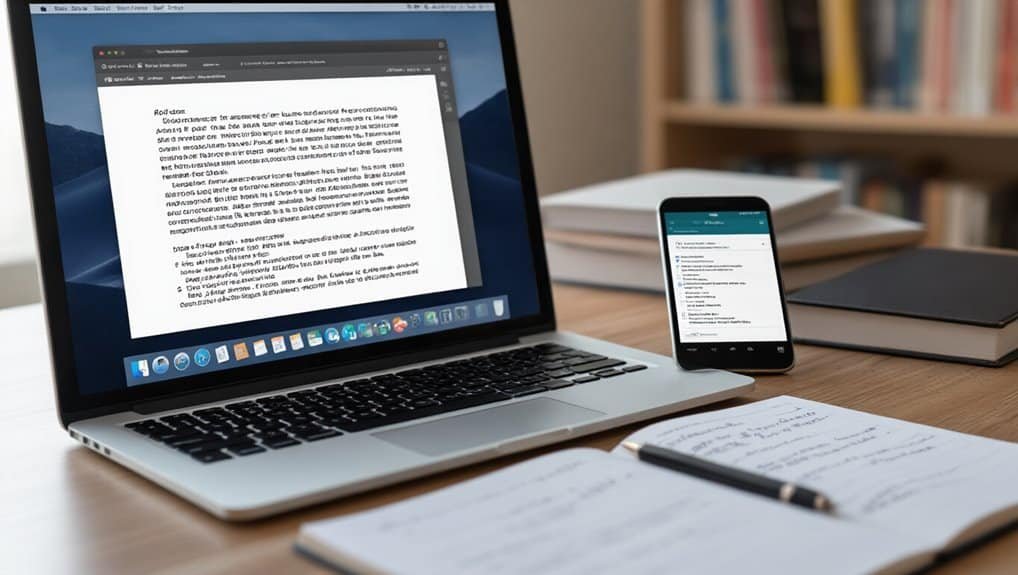 AI Tool to Extract References From PDFS and Format Citations 4 Efficient workspace with a MacBook displaying a document, a smartphone showing a checklist, notebooks, and a pen, ideal for exploring website tools and products for effective online projects.