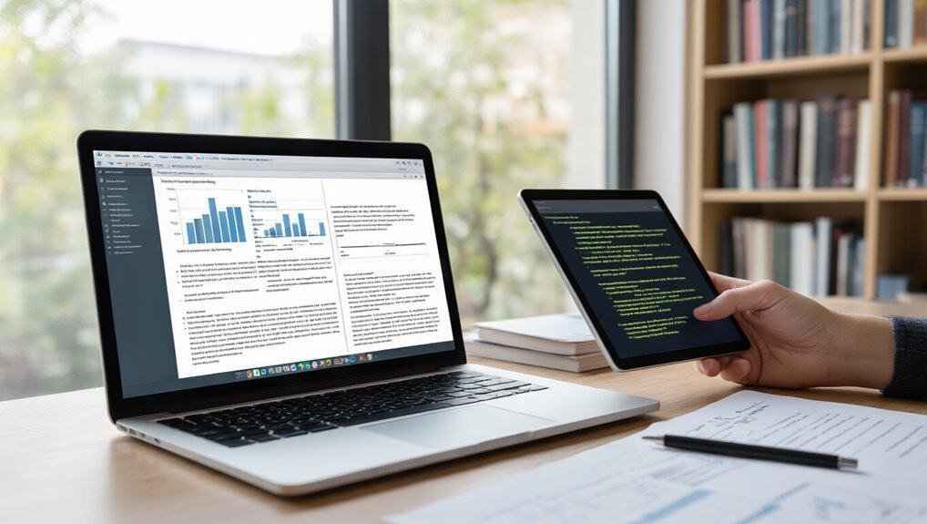 AI Tool to Summarize Research Papers for Students 3 Optimize your website development with top online tools for analytics and coding, displayed on a sleek workspace featuring a laptop and tablet for effective digital workflow.