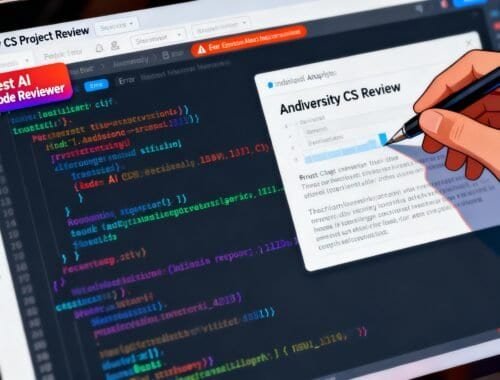 Interactive coding and project review on a laptop screen for website tools and products.