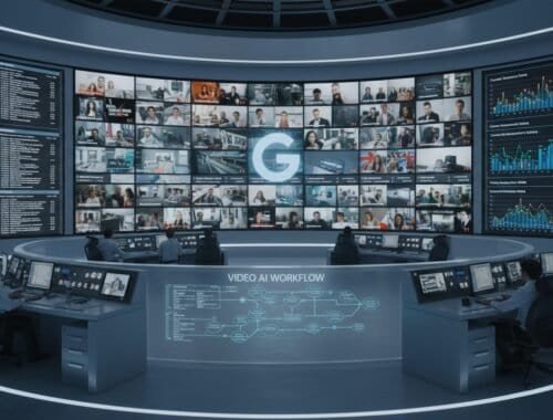 A high-tech command room featuring multiple screens displaying live video feeds, analytics, and data dashboards, illustrating advanced technology for monitoring and managing digital operations efficiently.