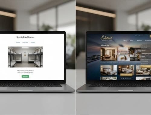 Responsive hostel booking website for SimpleStay Hostels with easy navigation and booking system, showcasing all room options clearly.