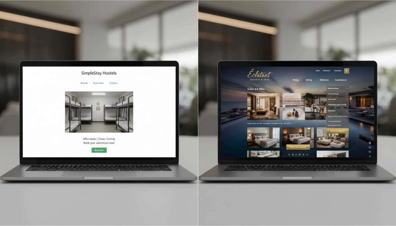 Custom Wordpress Design: the $2,000 Vs $20,000 Truth 1 Responsive hostel booking website for SimpleStay Hostels with easy navigation and booking system, showcasing all room options clearly.