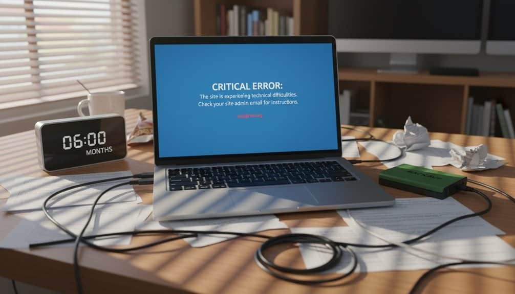 Critical error on website with troubleshooting instructions.