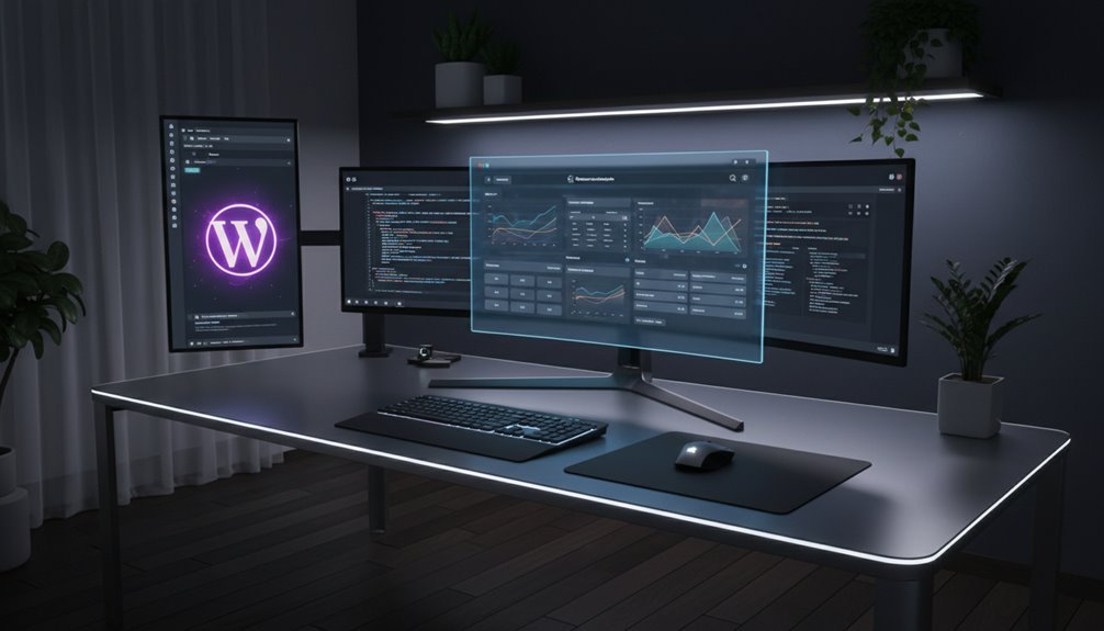 An analytics dashboard displayed on a modern computer monitor, showing various graphs, charts, and data metrics for website performance analysis.